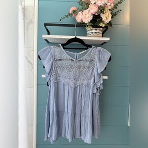 Rebellion Again Women’s Flutter Sleeve Lace Blouse - Size L